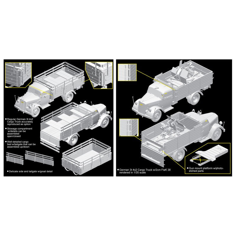1/35 GERMAN 3t 4x2 CARGO TRUCK with 2cm FlaK 38 (SMART KIT) (2-in-1)