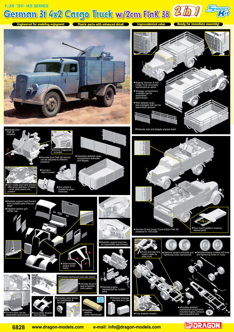 1/35 GERMAN 3t 4x2 CARGO TRUCK with 2cm FlaK 38 (SMART KIT) (2-in-1)